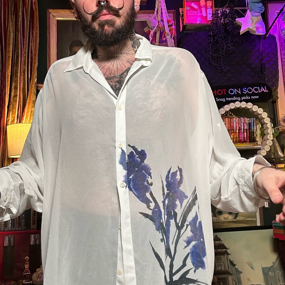 ASOS Sheer White Shirt with purple Floral Design